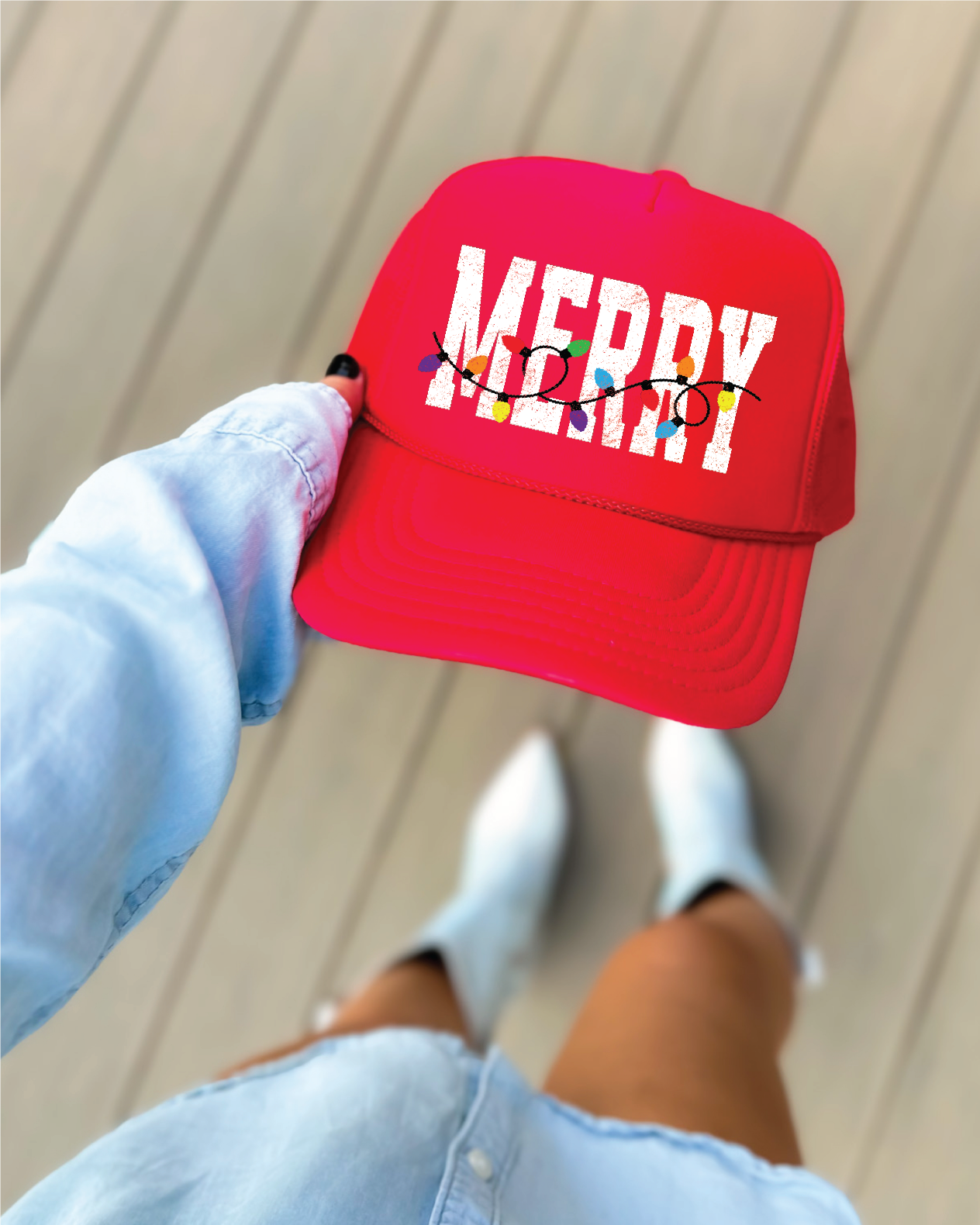 Merry Lights DTF on A RED - UNISEX TRUCKER HAT