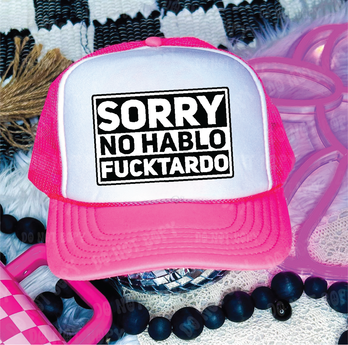 No Hablo -Neon Pink and White Unisex Foam Trucker Hat