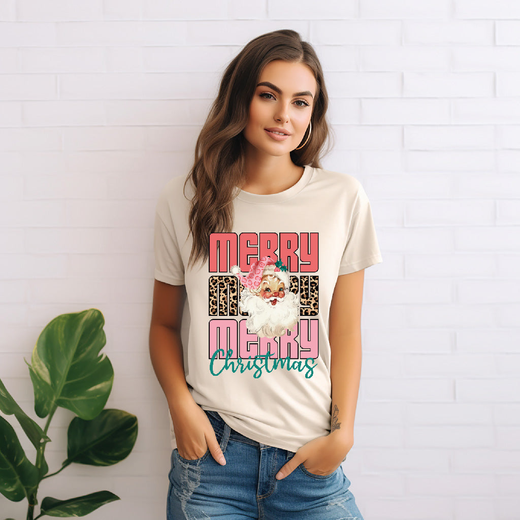 Pink Leopard Santa Merry Christmas