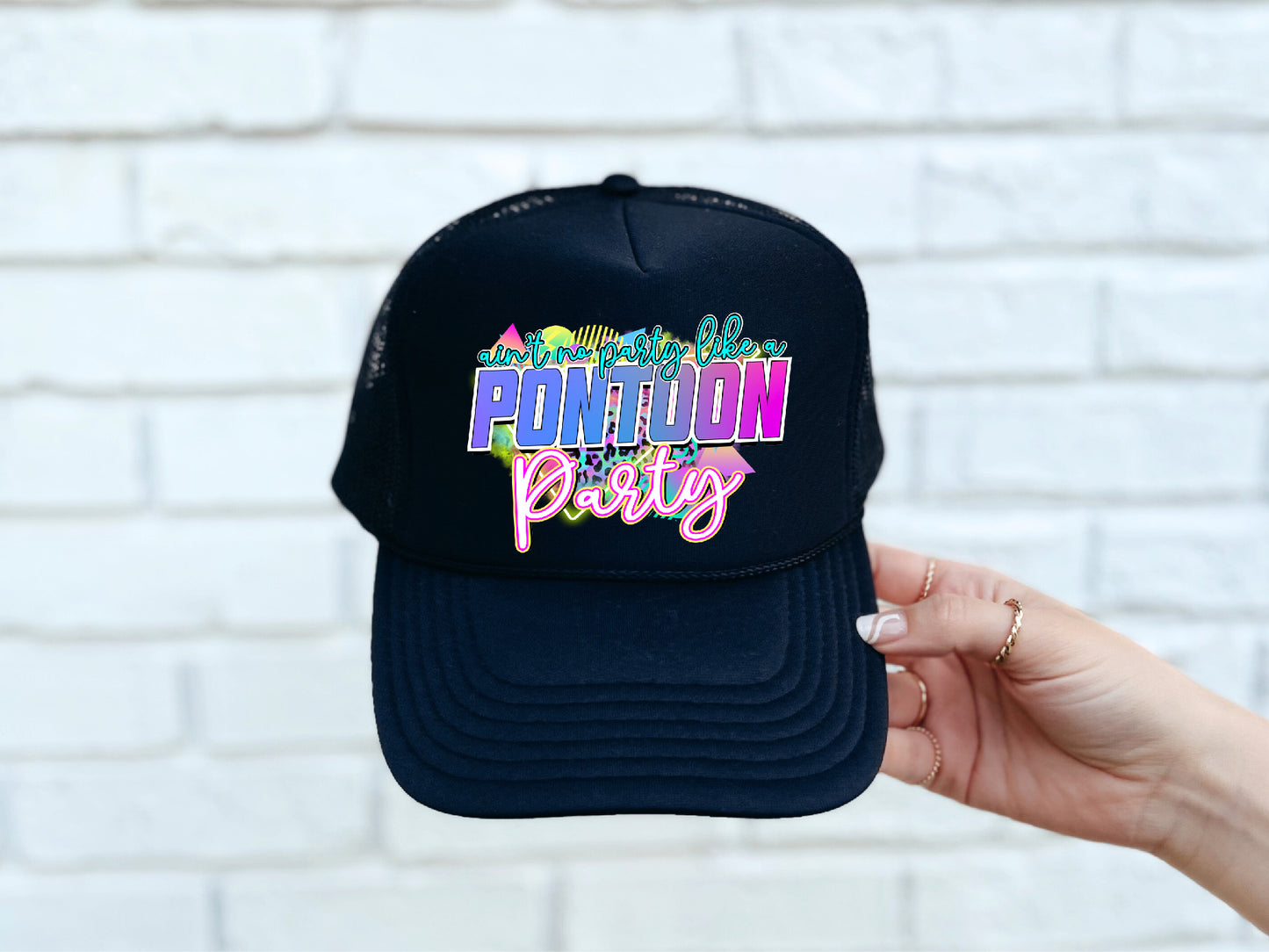 Pontoon Party Black Trucker Hat