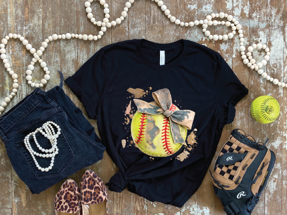 Softball Bow Duck Camo- Unisex Comfort Color Graphic Tee