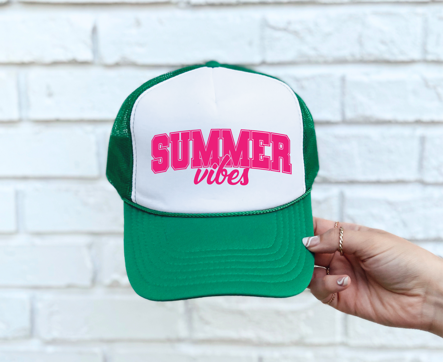 Summer Vibes Kelly Green & White Trucker Hat