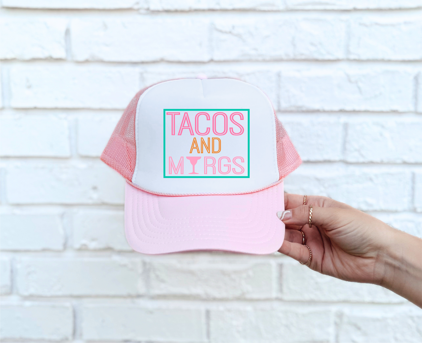 Tacos and Margs Light Pink & White Trucker Hat