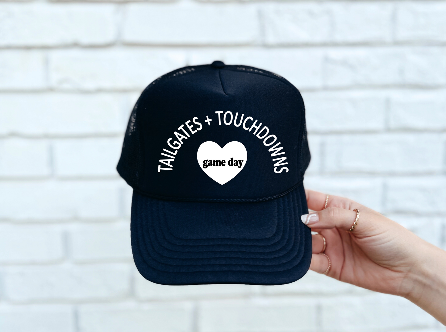 Tailgates + Touchdowns Black Trucker Hat