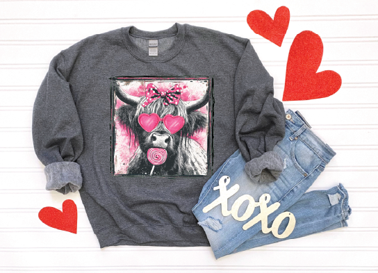 VALENTINE COW - Unisex Dark Heather Grey Graphic Sweatshirt