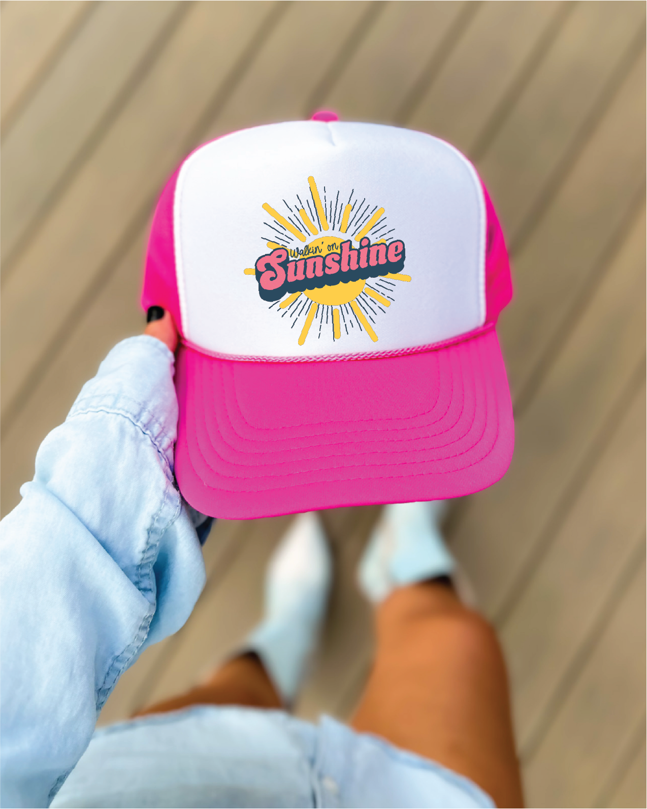 Walking On Sunshine -Hot Pink and White Unisex Foam Trucker HAT