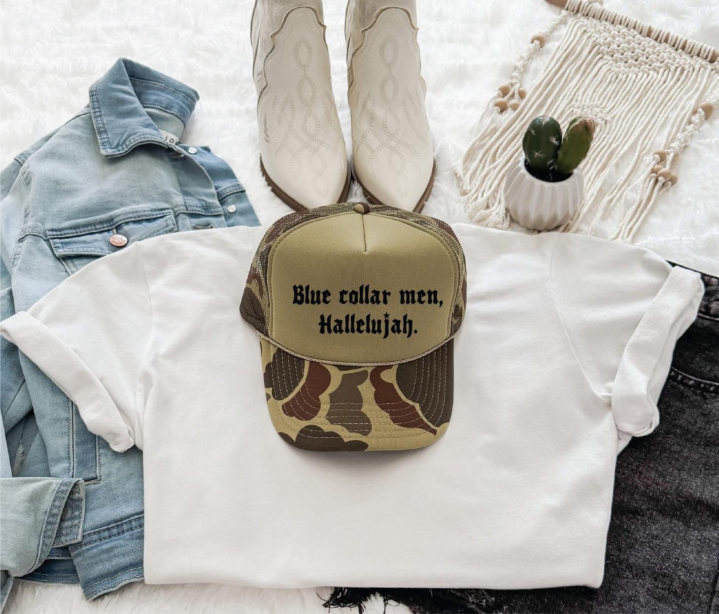 Blue Collar Men Hallelujah -Camo and Olive Unisex Foam Trucker Hat
