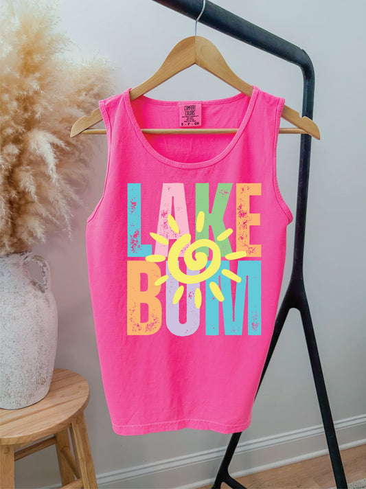 Lake Bum Neon Pink Comfort Color Unisex Graphic Tank Top