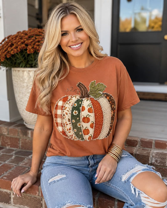 Fall Pattern Pumpkin- Comfort Color Unisex Graphic T-Shirt