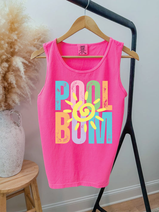 Pool Bum Neon Pink Comfort Color Unisex Graphic Tank Top