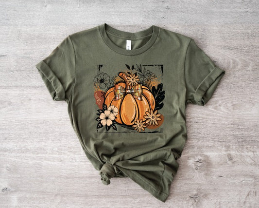 Floral Pumpkin- Moss Comfort Color Unisex Graphic Tee