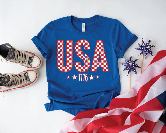 USA Checkered Royal Blue Unisex Bella Canvas Graphic Tee