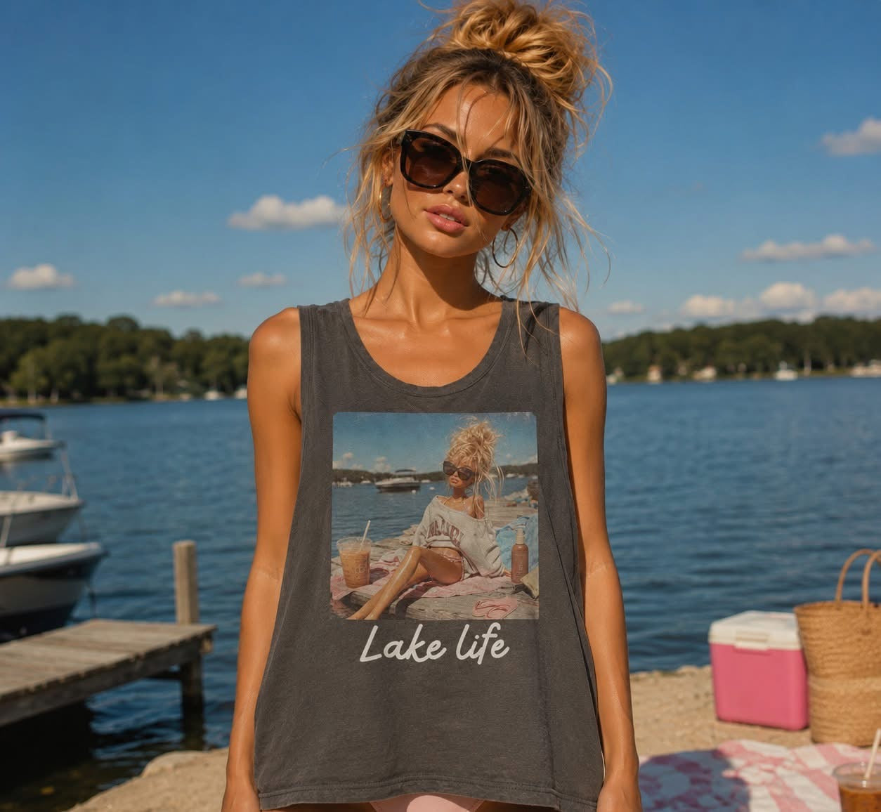 Lake Life- Pepper Comfort Color Unisex Graphic Tank Top