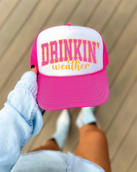 Drinkin’ Weather Hot Pink & White Unisex Foam Trucker Hat