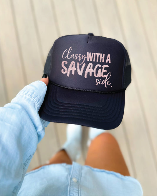 Classy With A Savage Side Black Unisex Foam Trucker Hat