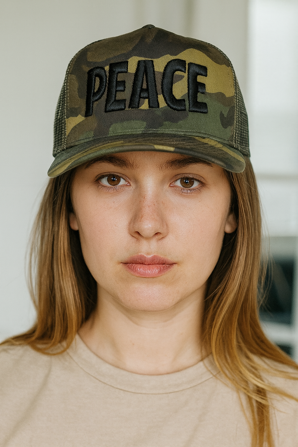 PEACE PUFF EMBROIDERY - UNISEX TRUCKER HAT