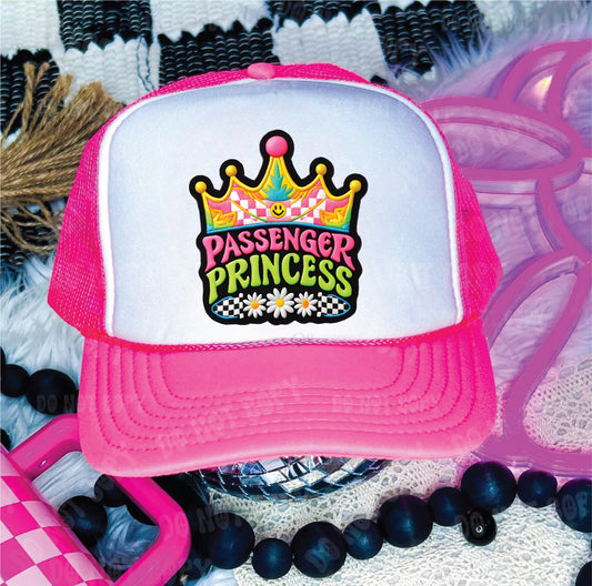 Passenger Seat Princess Neon Pink and White Unisex Foam Trucker Hat
