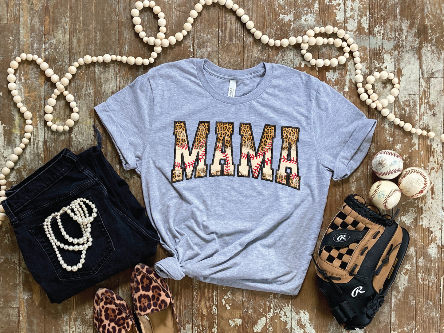 Baseball Mama Leopard- Athletic Grey