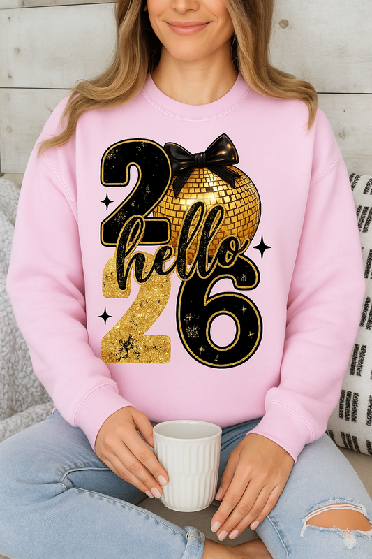 Hello  2026 faux Glitter - Unisex Graphic Sweater
