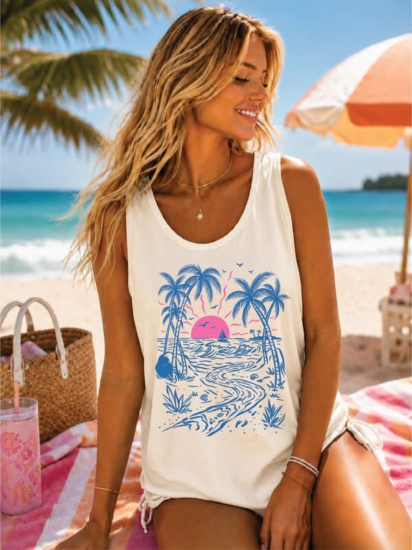 Summer Beach - Ivory Comfort Color Unisex Tank Top