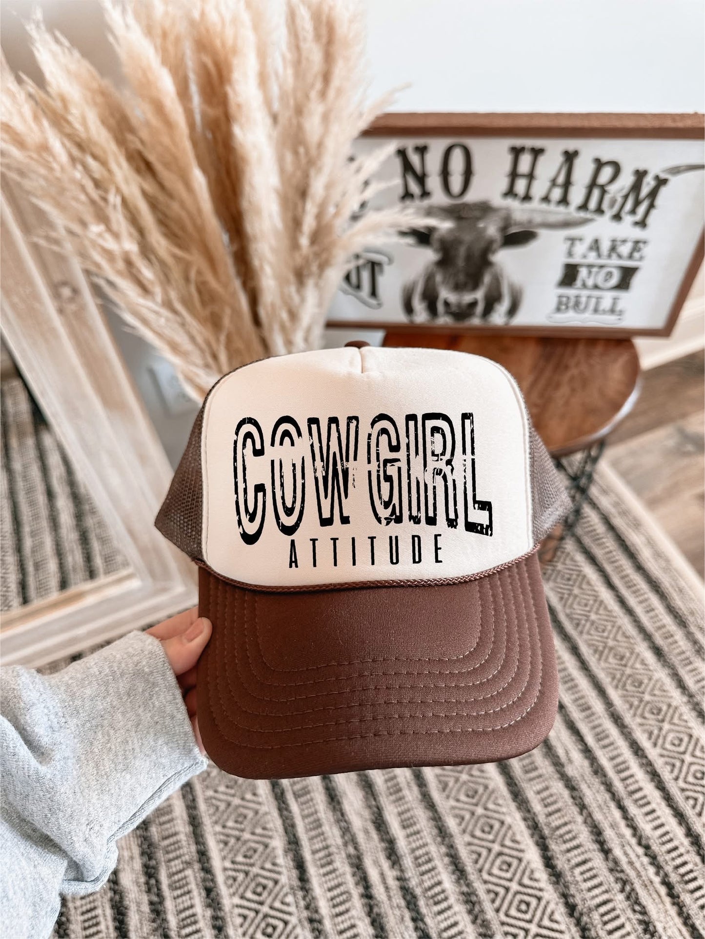 Cowgirl Attitude- Brown and Tan Unisex Foam Trucker Hat