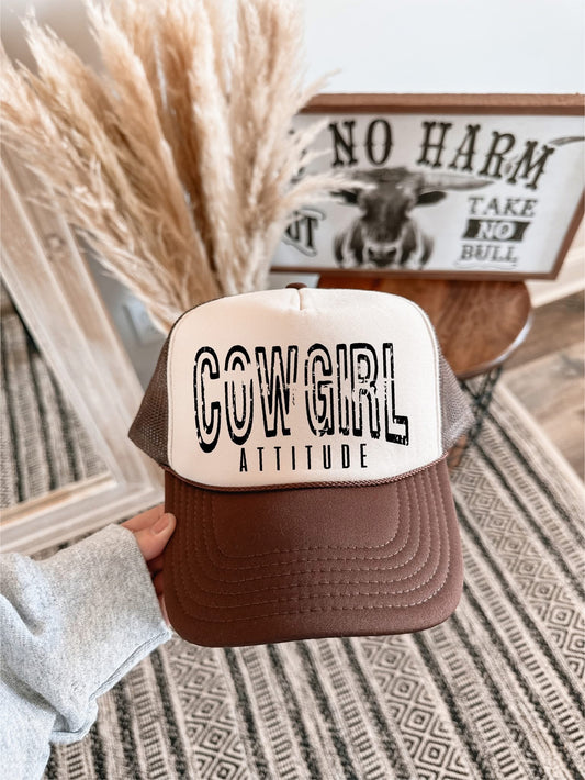 Cowgirl Attitude- Brown and Tan Unisex Foam Trucker Hat