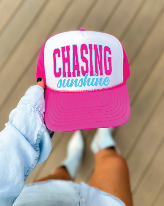 Chasing Sunshine -Hot Pink and White Unisex Foam Trucker HAT