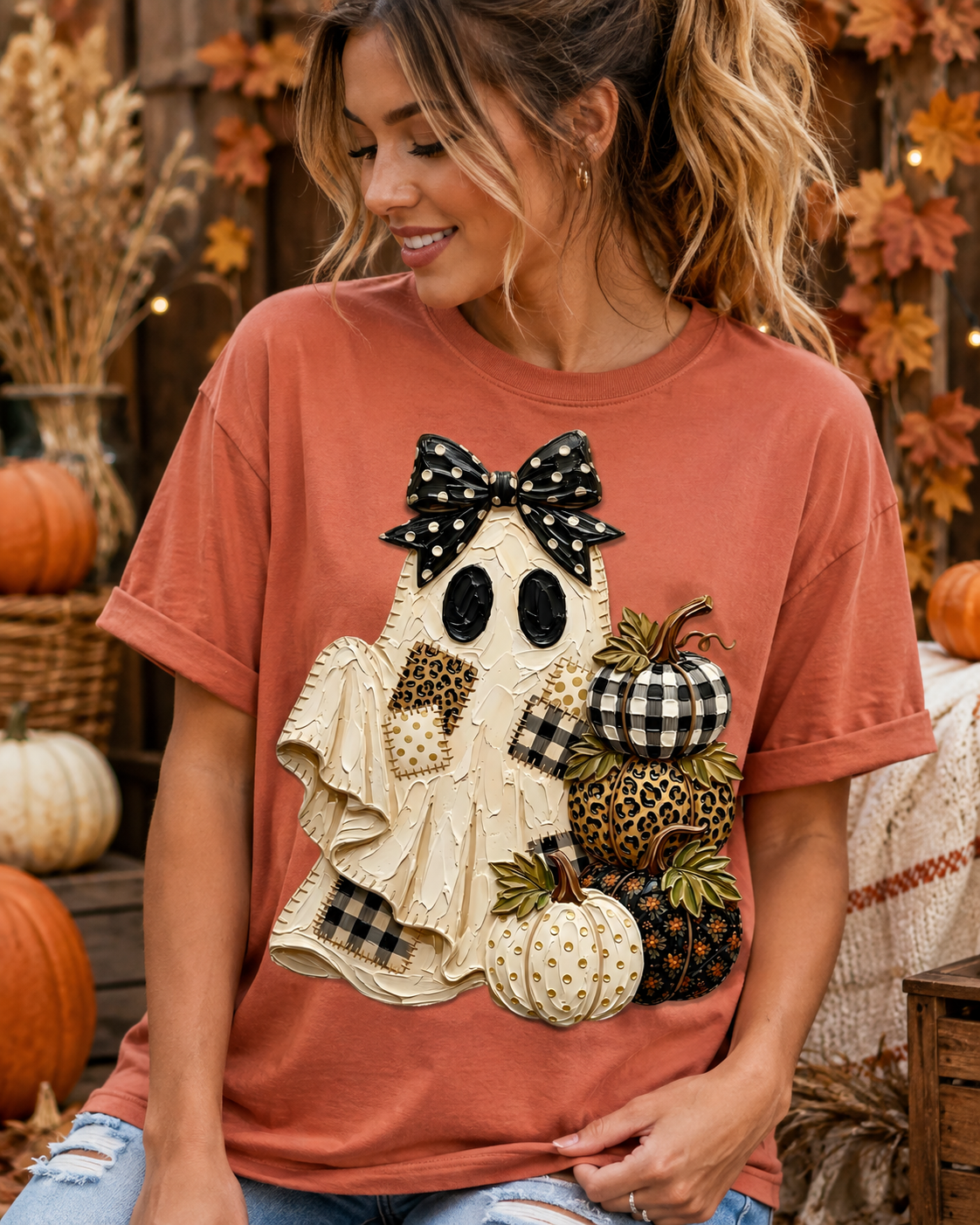 Painted Fall Ghost- Comfort Color Unisex Graphic T-Shirt