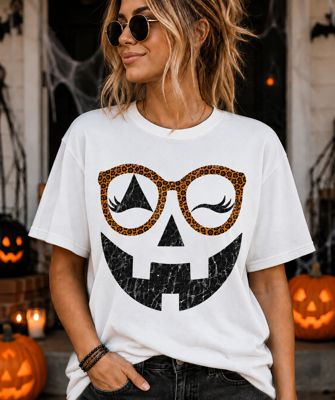 Girly Pumpkin Face - White Comfort Color Unisex Graphic Tee