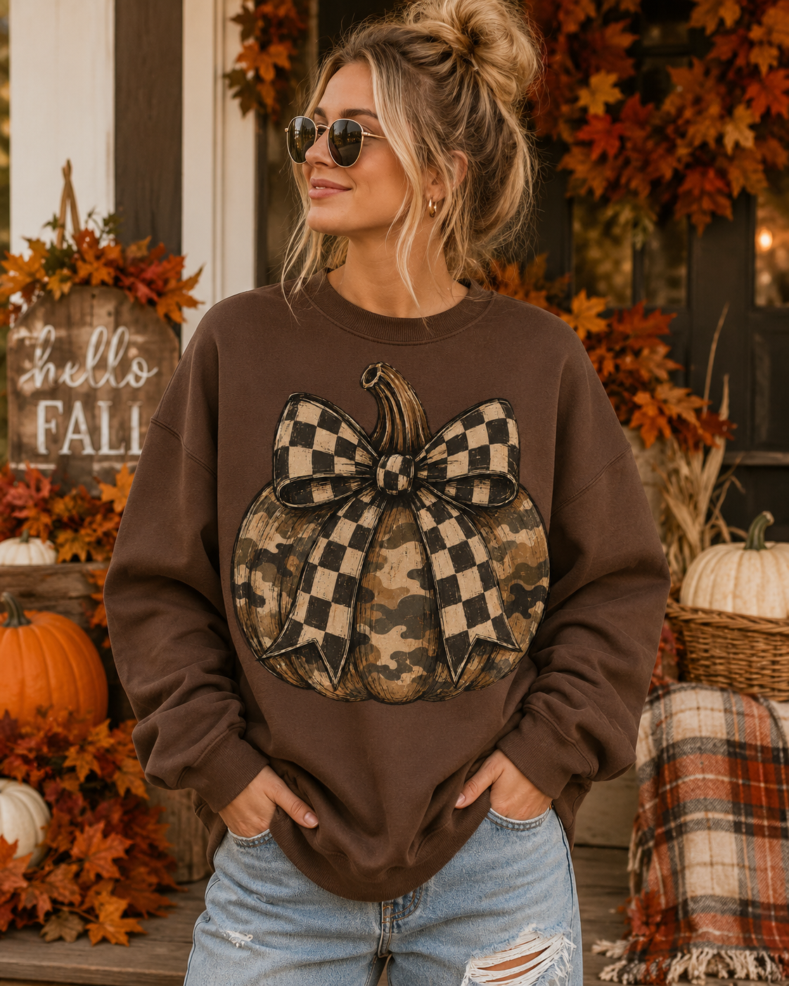 Camo Checkered Pumpkin - UNISEX GRAPHIC SWEATSHIRT