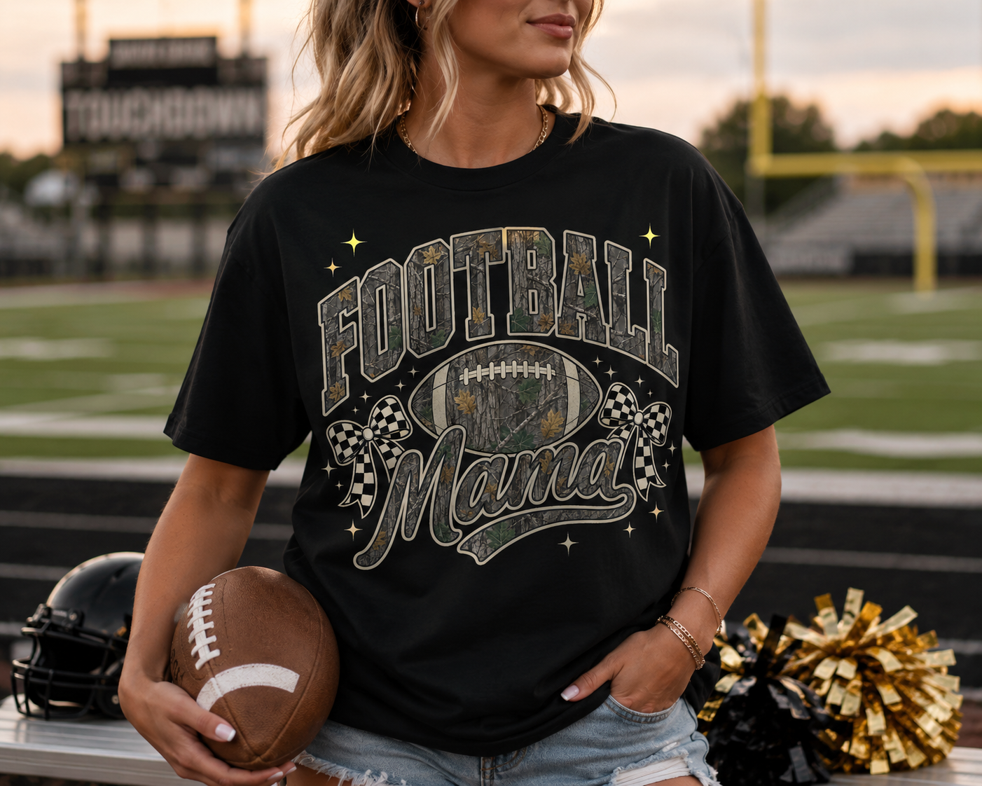 Football Mama Camo -Black Comfort Color Unisex Graphic Tee