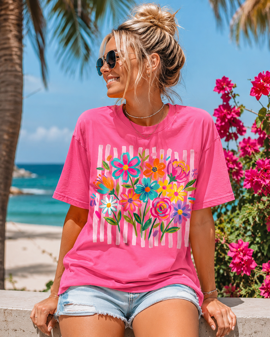 Summer Floral - Comfort Color Neon Pink UNISEX Tee