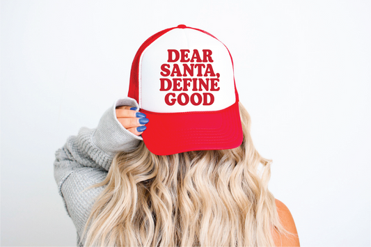 Santa Define Good on a Red & White Trucker Hat