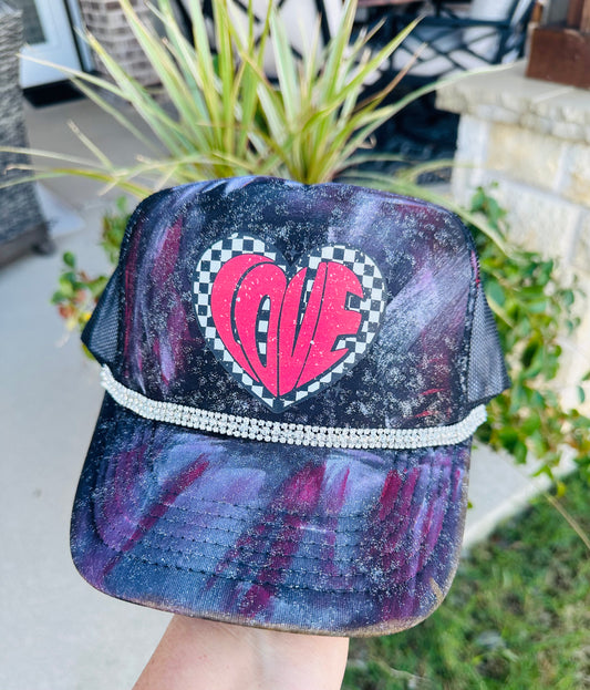 Love Checkered Heart Painted Trucker Hat