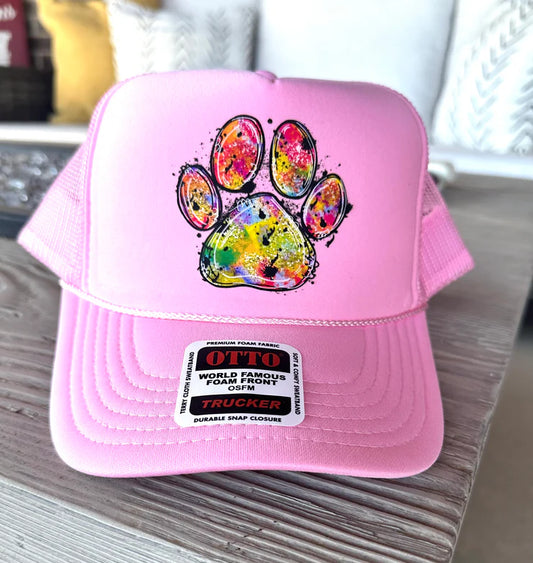 Dog Paw Print Light Pink Trucker Hat