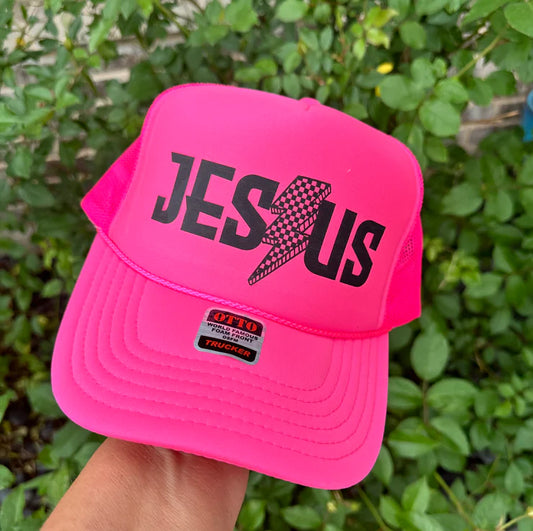 Jesus Neon Pink Trucker Hat