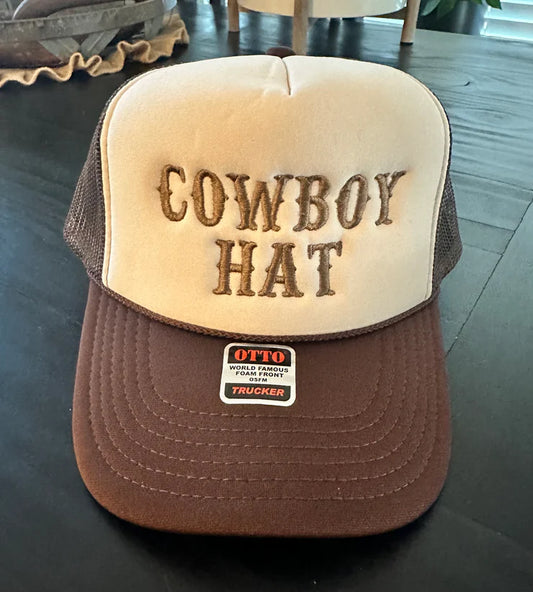 Cowboy Hat Brown & Tan Embroidered Trucker Hat