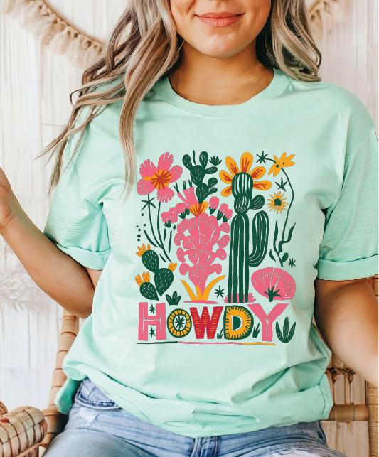 Boho Howdy - Island Green Comfort Color Unisex Tee