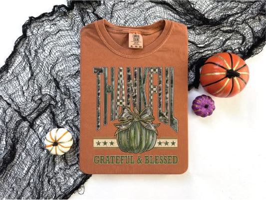 Thankful Grateful Blessed- Comfort Color Unisex Graphic T-Shirt