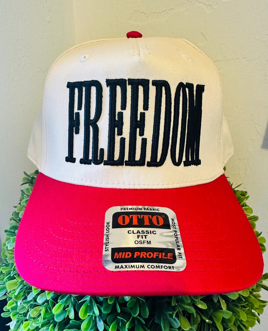 Freedom-Red and Natural Unisex Embroidery Hat