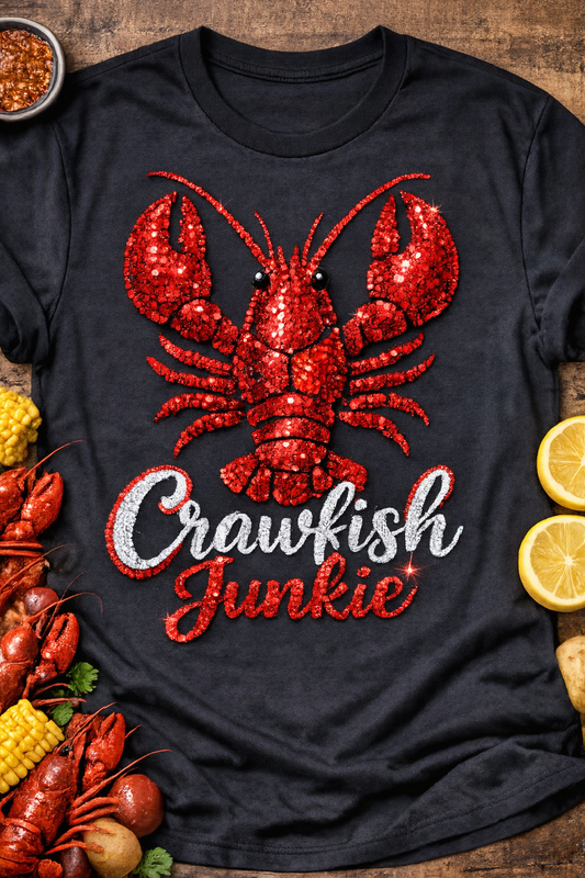 Crawfish Junkie Faux Sequin- Unisex Comfort Color Tee