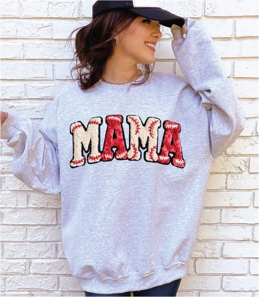 Faux Yarn Baseball Mama- Athletic Grey