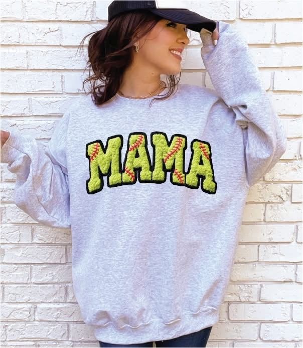 Faux Yarn Softball Mama- Athletic Grey