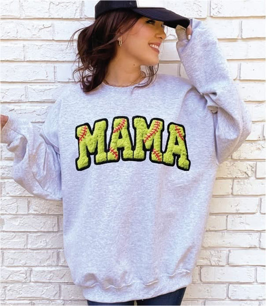 Faux Yarn Softball Mama- Athletic Grey