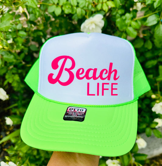 Beach Life Neon Green & White Trucker Hat