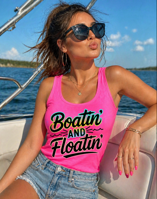 Boatin and Floatin Neon Pink Comfort Color Unisex Graphic Tank Top