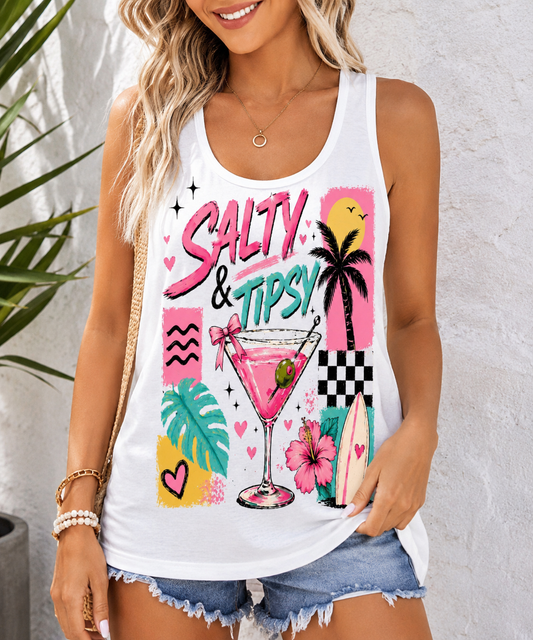 Salty And Tipsy - White Comfort Color Unisex Tank Top