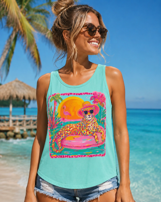 Summer Leopard- Lagoon Blue Comfort Color Unisex Graphic Tank Top