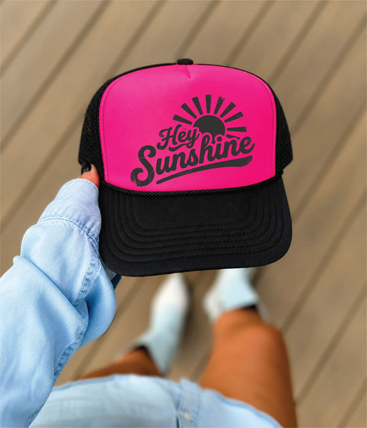 Hey Sunshine- Neon Pink and Black Unisex Foam Trucker Hat