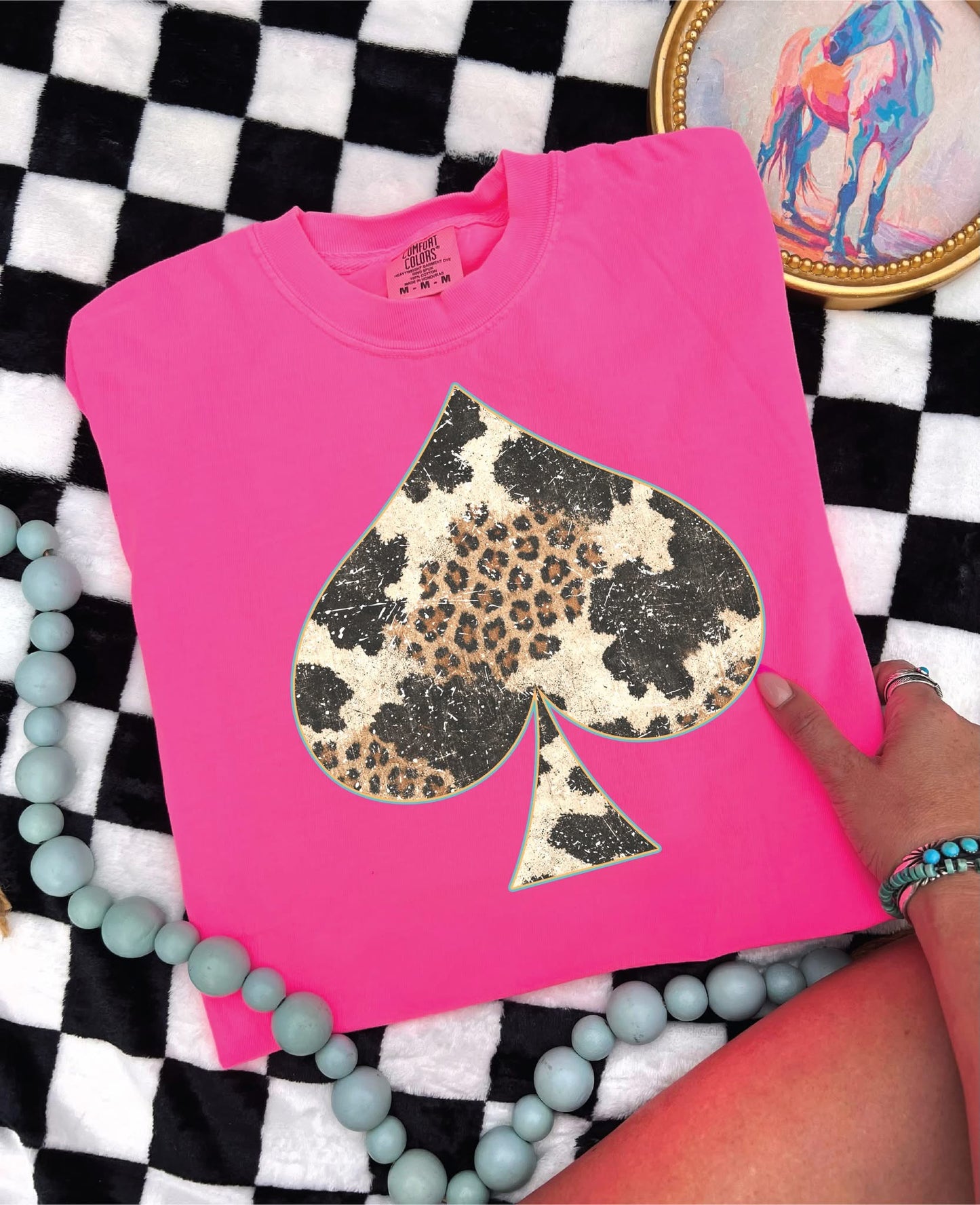 Leopard Western Spade- Comfort Color Neon Pink UNISEX Tee